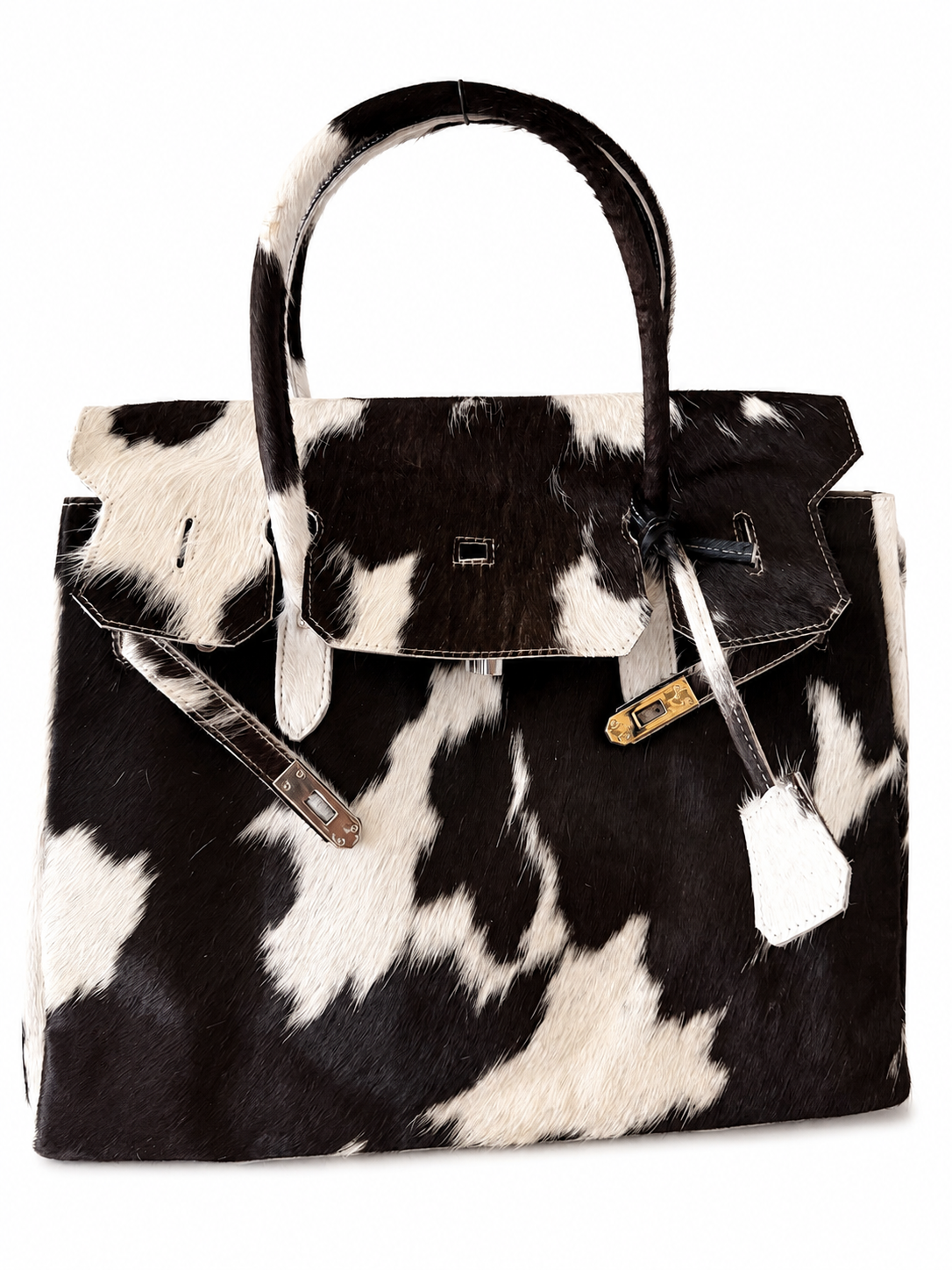 The Octavia large one-of-one chocolate brown and ivory genuine cowhide handbag by Hide & Heir