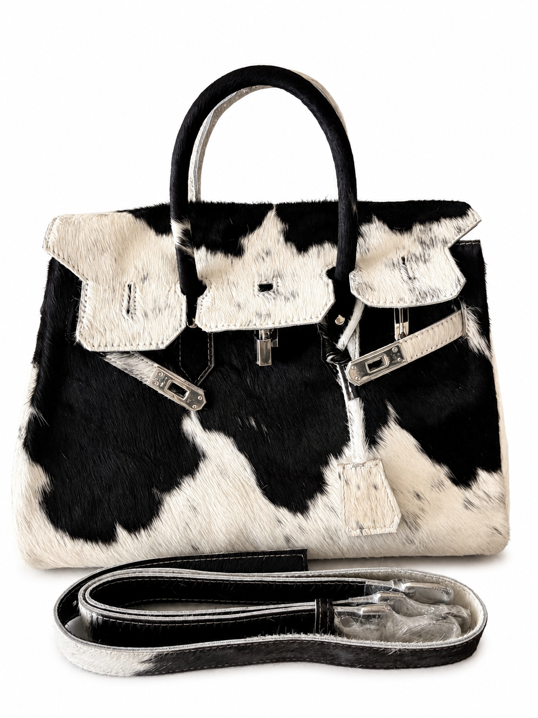The Seraphine large black and ivory natural cowhide handbag by Hide & Heir