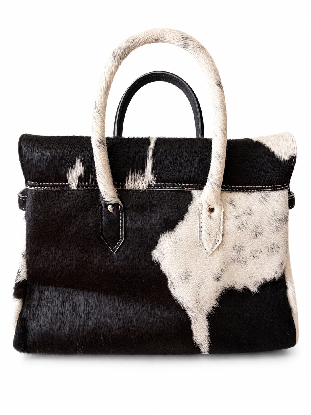 The Seraphine large black and ivory natural cowhide handbag by Hide & Heir