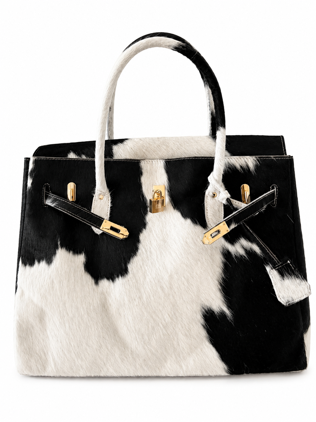 The Valentina large black and ivory genuine cowhide handbag by Hide & Heir