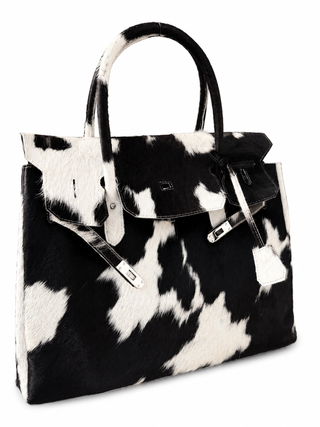 The Octavia large one-of-one chocolate brown and ivory genuine cowhide handbag by Hide & Heir